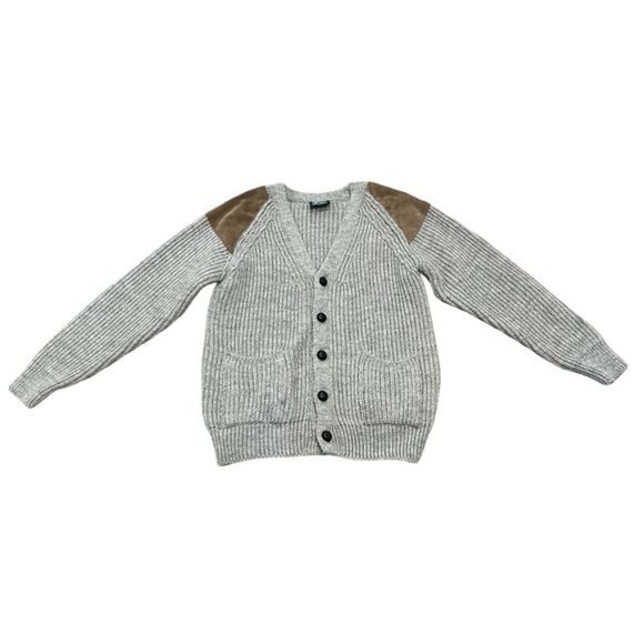 British Wool Dulyn Knitwear Cable Knit Cardigan | Leather Elbow Patches Large - Picture 2 of 10
